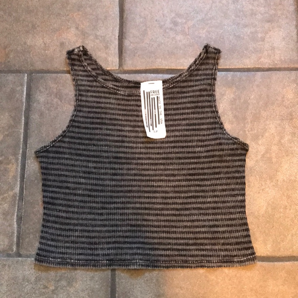 Free people grey bkack stripe crop top